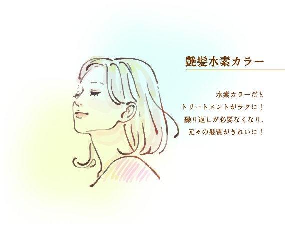 艶髪水素カラー 水素カラーだとトリートメントがいらない！繰り返しが必要なくなり、元々の髪質がきれいに！